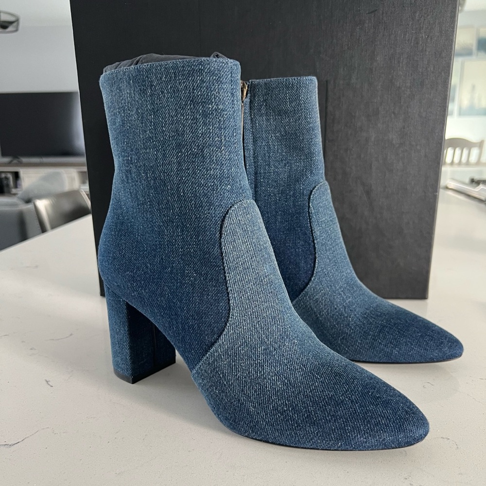 Saint Laurent Lou 75 zip bootie in blue jeans size 37.5